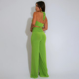 Solid Color Sexy Halterneck Two Piece Pants Set YF-20181