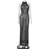 Hollow Out See-through Backless Long Dress MXBF-J25DS024