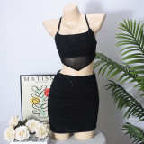Suspenders Wrap Chest Sexy Lace Up Two Piece Skirts Set GNZD-51621SBD
