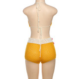 Suspender Knit Color Block Shorts Two-piece Set DLSF-W24S67503