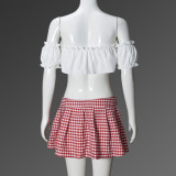Sexy Plaid Wrap Chest Pleated Skirt 2 Piece Set GNZD-51599SBD