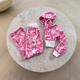 Print Cardigan Hooded Coat And Pants Suit GLJS-B8306