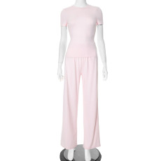 Solid Color O Neck Loose Two Piece Pants Set GSZM-Y24ST593