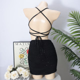 Suspenders Wrap Chest Sexy Lace Up Two Piece Skirts Set GNZD-51621SBD