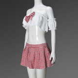 Sexy Plaid Wrap Chest Pleated Skirt 2 Piece Set GNZD-51599SBD