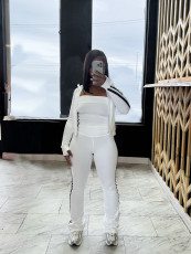 Stripe Patchwork Zipper Long Sleeve Pants 3 Piece Set  SFY-702