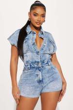 Fashion Denim Short Sleeve Wash Romper LX-6047