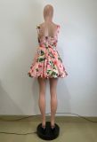 Print Halter Princess Bubble Mini Dress QODY-6057
