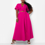 Plus Size Solid Color Flare Sleeve Split Skirt 2 Piece Set  NNWF-8078