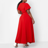 Plus Size Solid Color Flare Sleeve Split Skirt 2 Piece Set  NNWF-8078