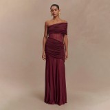 Mesh Patchwork Single Shoulder Maxi Dress FL-JY25043DGO