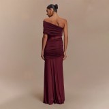 Mesh Patchwork Single Shoulder Maxi Dress FL-JY25043DGO