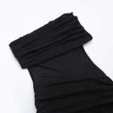 Mesh Patchwork Single Shoulder Maxi Dress FL-JY25043DGO