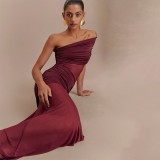 Mesh Patchwork Single Shoulder Maxi Dress FL-JY25043DGO