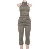 Sleeveless Solid Color Vest And Fifth Pants Suit FL-YJ25038DGO