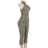 Sleeveless Solid Color Vest And Fifth Pants Suit FL-YJ25038DGO