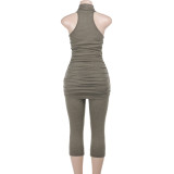Sleeveless Solid Color Vest And Fifth Pants Suit FL-YJ25038DGO