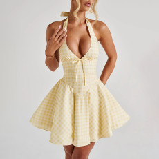Deep V Neck Backless Mini Dress FL-YL25025MHO