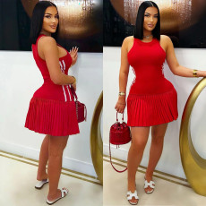 Sleevleless O Neck Pleated Mini Dress CYA-901755