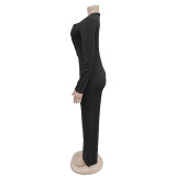 Solid Color Long Sleeve Jumpsuit BY-7201