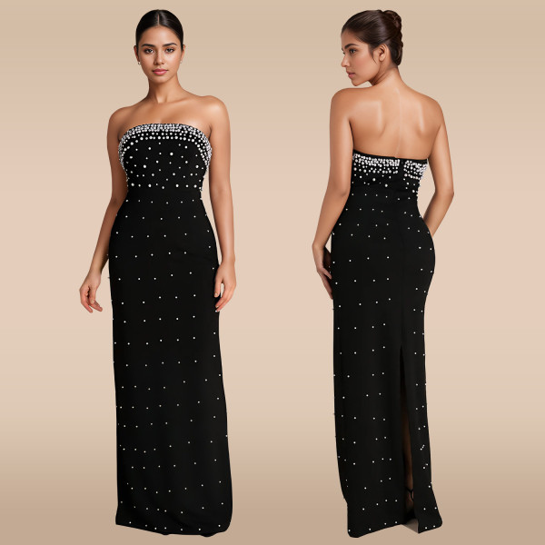 Tube Tops Bubble Bead Split Backless Maxi Dress  BY-7218