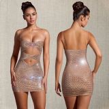 Sexy Hot Drill Hollow Out Sing Mini Dress BY-7209