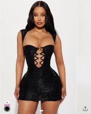 Pre Order: About 7 work days shipping Sexy Solid Color Hollow Out Dress YUEM-300321