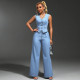 V Neck Sleeveless Cardigan Denim Two Piece Pants Set GDAM-218667