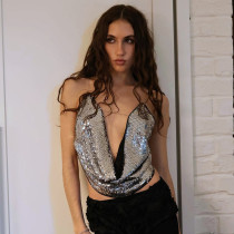 Sequin Chain Sling Backless Tops GDSF-D25TP113