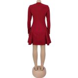 Deep V Neck Long Sleeve Ruffles Mini Dress BY-7263