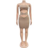 Sexy Hot Drill Hollow Out Sing Mini Dress BY-7209