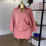 Lapel Bat Sleeve Shirt Half Body Skirt Two Piece Set GCNE-HK72353