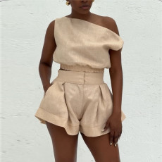 Sleeveless Solid Color Loose Two Piece Shorts Set GCNE-HK72272