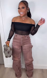 Fashion Button Denim Patch Loose Fit Jeans GAKF-41005