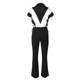 Contrast Color Patchwork Sport Two Piece Pants Set ZSD-0732