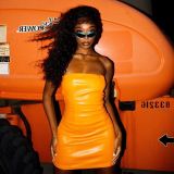 Solid Color PU Leather Tube Tops Dress GPBY-1499