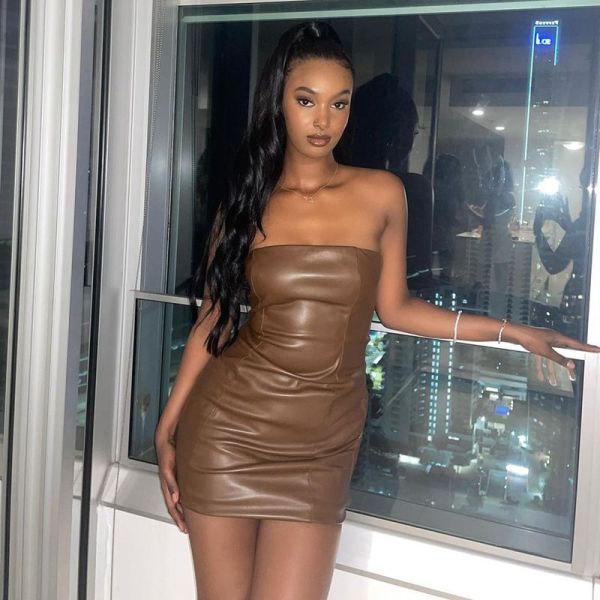 Solid Color PU Leather Tube Tops Dress GPBY-1499