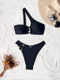 Single Shoulder Solid Color Bikinis 2 Piece Swimsuit CASF-6735