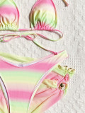 Gradient Color Tie Up Bikinis Swimsuit 3 Piece Set CASF-6771