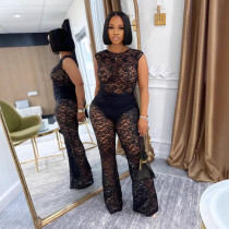Sleeveless Lace See Through Two Piece Pants Set NY-3599