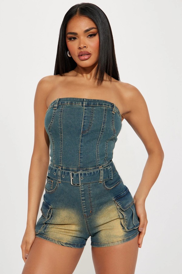 Tube Tops One Shoulder Denim Romper LX-6051