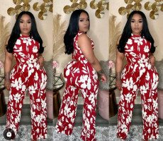 Sleeveless Print Two Piece Pants Suit GDNY-2001