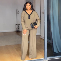 Plus Size V-shaped Lapel Long-sleeve Slim Pants Suit NY-11032