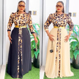 Plus Size Leopard Patchwork Chiffon Maxi Dress NY-11022