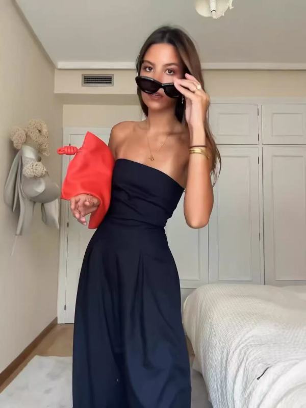 Sexy Wrap Chest Solid Color Jumpsuit OLYF-6183
