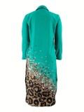 Plus Size Lapel Contrast Color Long Shirt Dress OSIF-8966