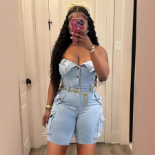 Sexy Tube Top Single-breasted Denim Romper LSD-2437