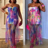 Plus Size See Through Mesh Patchwork Long Dress NY-11009