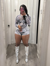 Long Sleeve Print Mesh Tight Pants Suit YWXS-XS-XSL44275