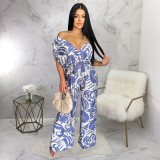 Print Off Shoulder Bat Sleeve Jumpsuit YF-20172